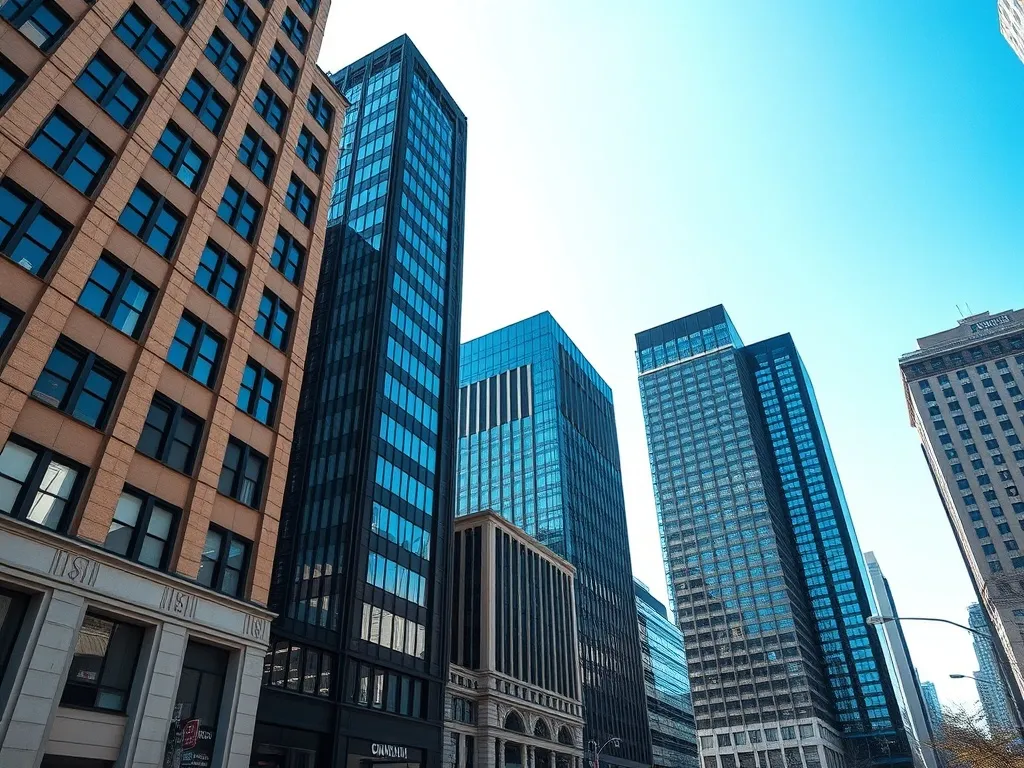 A wide angle shot of the Winnipeg downtown architecture unde